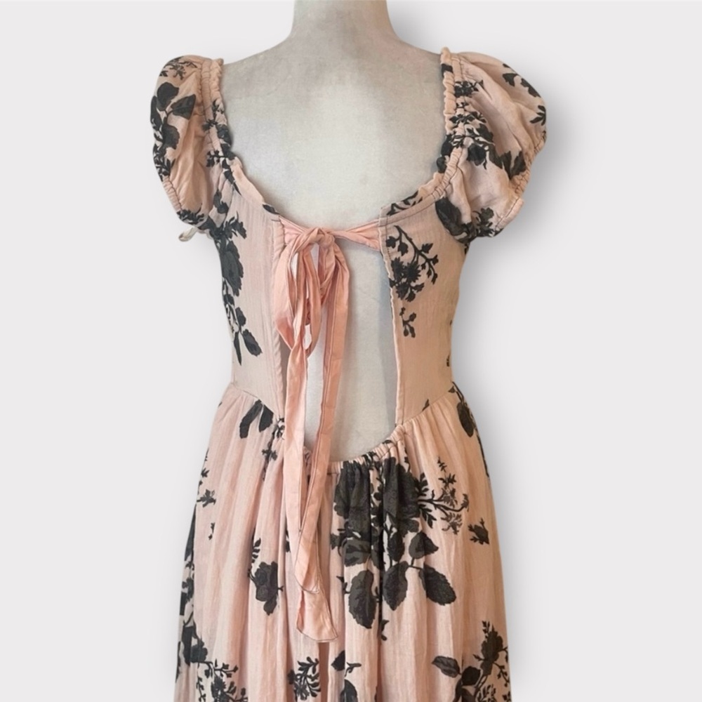 Free People ‘Forget Me Not’ Gauze Cotton Midi Dress in Peach Pink & Black, Small - Picture 11 of 14